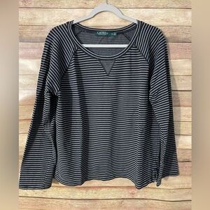 Lauren Ralph Lauren Womens Black & Gray Stripe Womens Long Sleeve Shirt Size: XL